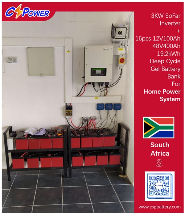 Көньяк Африкадагы CSpower батарея проекты: Өй кояш системасы өчен тирән цикллы гель кояш батареясы 100AH ​​12VDC