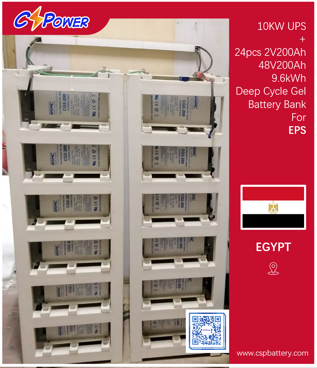 CSPower Battery Pwojè: 24PCS 2V 200AH Deep Cycle Solè Gel Battery Pou EPS