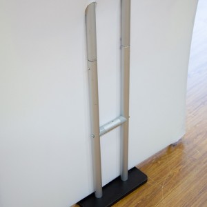 S Shaped Banner Stand With Display Shelves