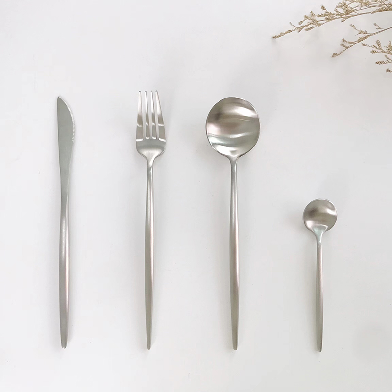 Matt Silverware with Round Design Spoon Satin Finished Tableware Dishwasher Safe Cutlery Set
