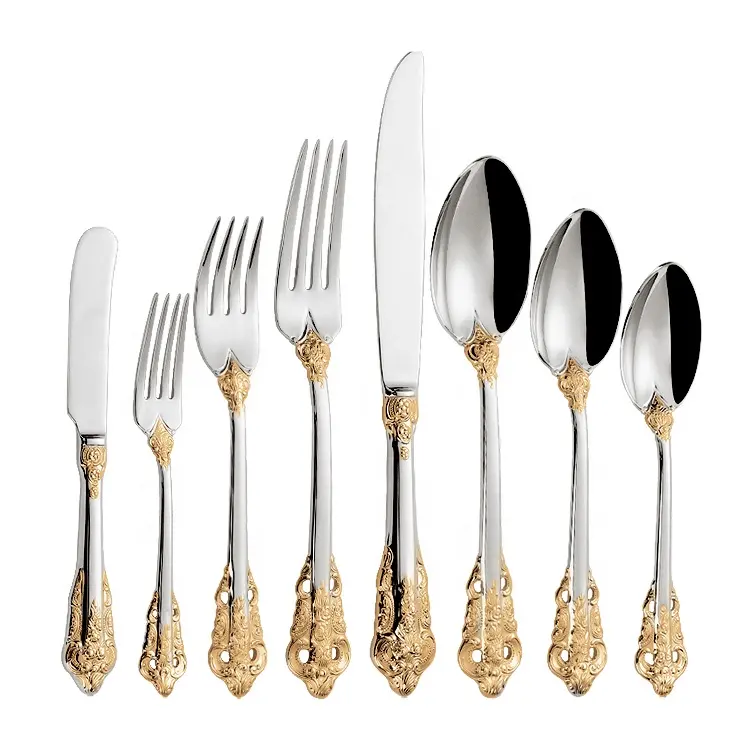 18/10 PVD Gold Luxury Design with Elegant Pattern Handles Cutlery Set Dinnerware Set