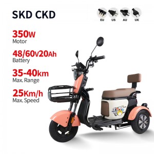 دراجة ثلاثية العجلات للركاب الكهربائية V3 350W 48V / 60V 20Ah 25km / h