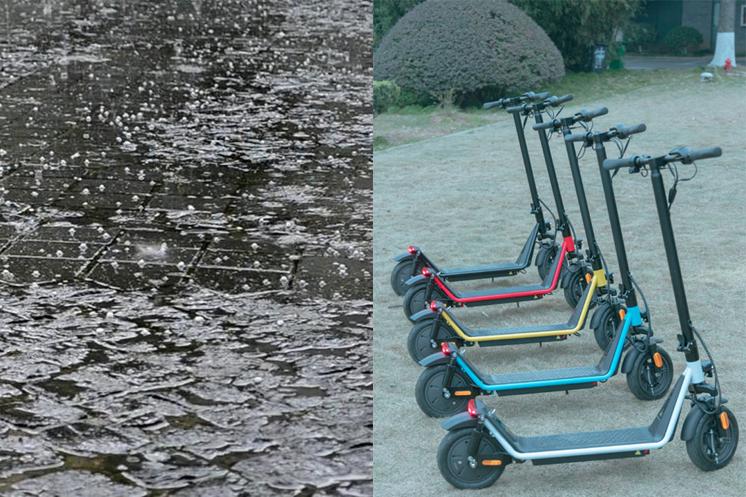 自由骑行电动滑板车，畅游雨天