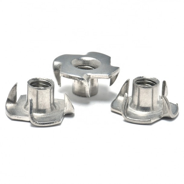Stainless Steel M3 M4 M5 M6 Plain Polished Female Wood T Tee Four Claw Nut 4 Prong Tee Nuts