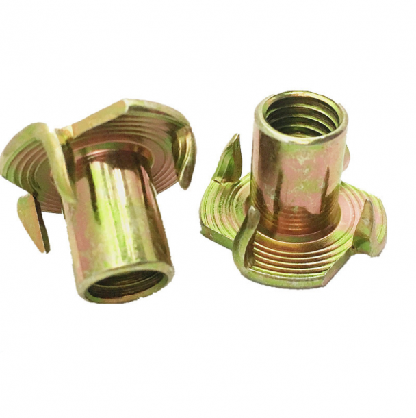 Yellow Zinc Plated Female Wood T Tee Four Claw Nut 4 Prong Tee Nuts