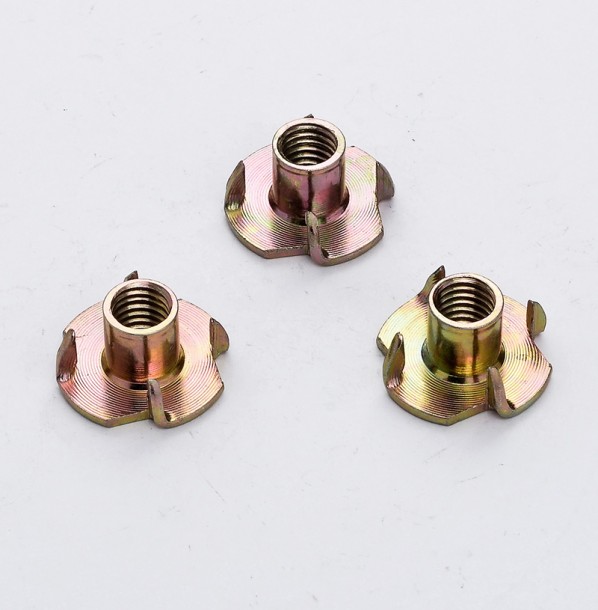 Yellow Zinc Plated Female Wood T Tee Four Claw Nut 4 Prong Tee Nuts