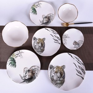 Animals series ceramic dinnerware set ចានជុំ ចាន តុ តុ ទំនើប លក់ដុំ