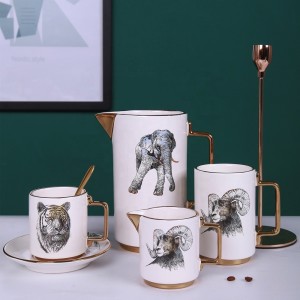 Déieren Serie Keramik Getränk Ware Set Kaffi Coupe Becher Mëllech Pot Grousshandel