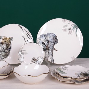 Animals sērijas keramikas trauku komplekts apaļo šķīvju bļoda modernu trauku vairumtirdzniecība