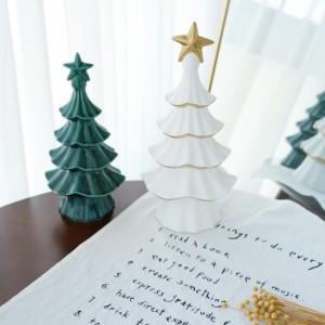 Colección 2022, pequeño árbol de Navidad, adornos de cerámica verde, dorado y plateado, regalo al por mayor