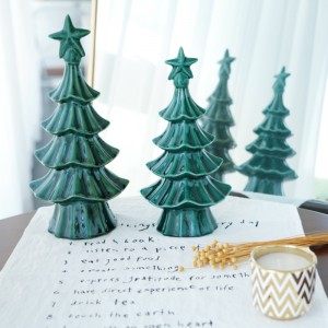 Collection 2022 petit arbre de noël vert or argent ornements en céramique cadeau vente en gros