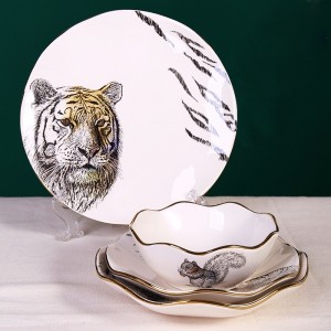 Animals series ceramic dinnerware set round plate bowl modern tableware wholesale