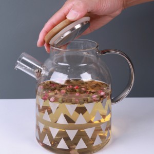 Plated gold silver glassware tea set with stainless steel wood lid wholesale