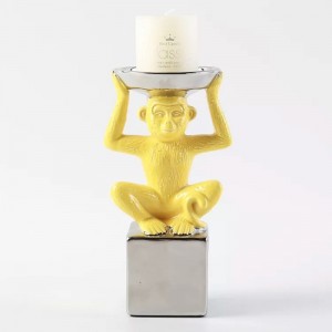 چڑھانا چاندی کے پیلے بندر کا مجسمہ موم بتی ہولڈر جانوروں کے گھر کی سجاوٹ