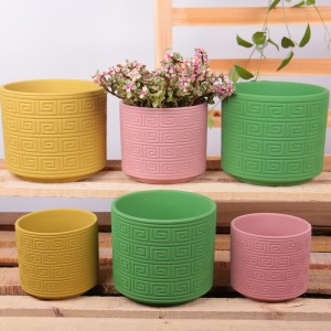 Multiple color carved pattern handcraft terracotta clay garden pot