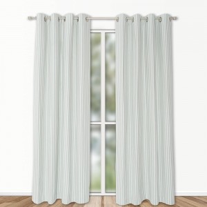 Blackout Curtain Sea Foam Green and Off-White Striped Pattern Light Blocking Thermal Insulation Oceanic Theme with Grommet Heading