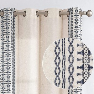Classic Stripe Curtain Pattern Bedroom Living Room Embroidery Linen Curtains Geometry Grommet Window Curtain