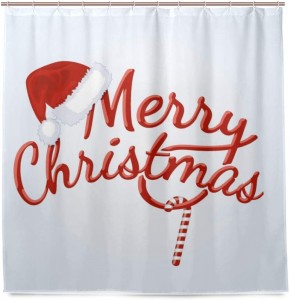 Factory wholesale Lacquer Placemats - Merry Christmas Season Eve New Year Decorative Decor Gift Shower Curtain Polyester Fabric Funny Hat Candy Cane Curtains for Bathroom with 12 Hooks – DAIRUI