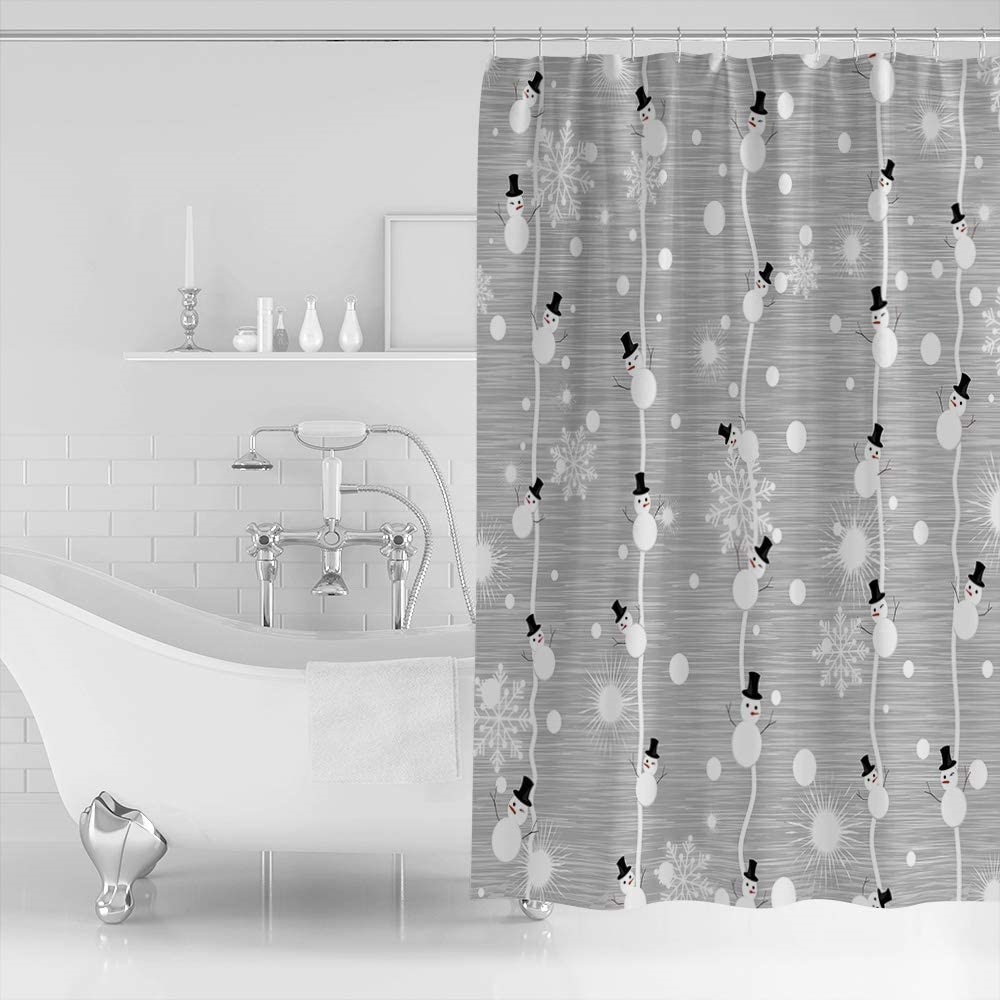 Cheapest Factory Sofa Cloth Cover - Merry Christmas Shower Curtain Snowman and Snowflake on Grey Background Digital Print Fabric Bathroom Decor with Hooks – DAIRUI