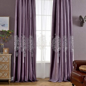 Soft Flannel Trees Embroidered Grommet Curtains Thermal Blackout Curtain Panels Room Darkening Window Treatment for Living Room