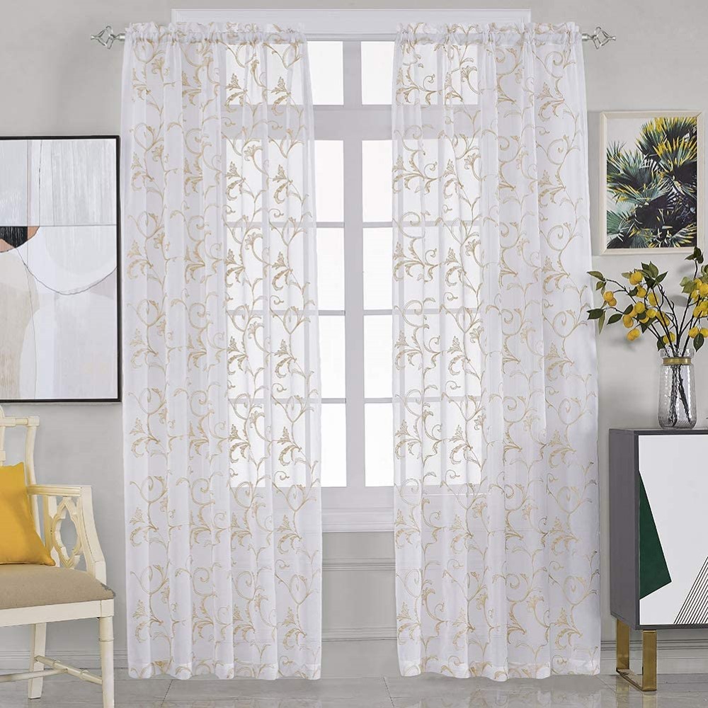 Embroidery Beige Sheer Curtains  (3)