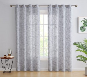 Faux Linen Textured Semi Sheer Privacy Light Filtering Transparent Window Grommet Short Thick Curtains Drapery Panels for Dining & Living Room