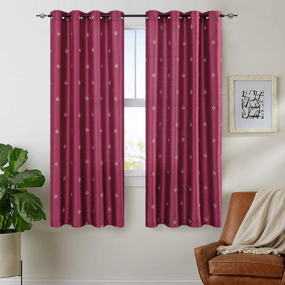 Good Quality Curtain - Blackout Curtains for Living Room Bedroom Faux Silk Unlined Window Curtain with Fleur De Lis Embroidery Detail Grommet Top Burgundy Red – DAIRUI