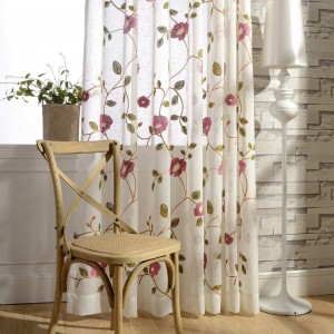Sheer Curtains 84 Inches Long Red Floral Embroidered White Sheer Window Curtains for Living Room Ding Room with Rod Pocket