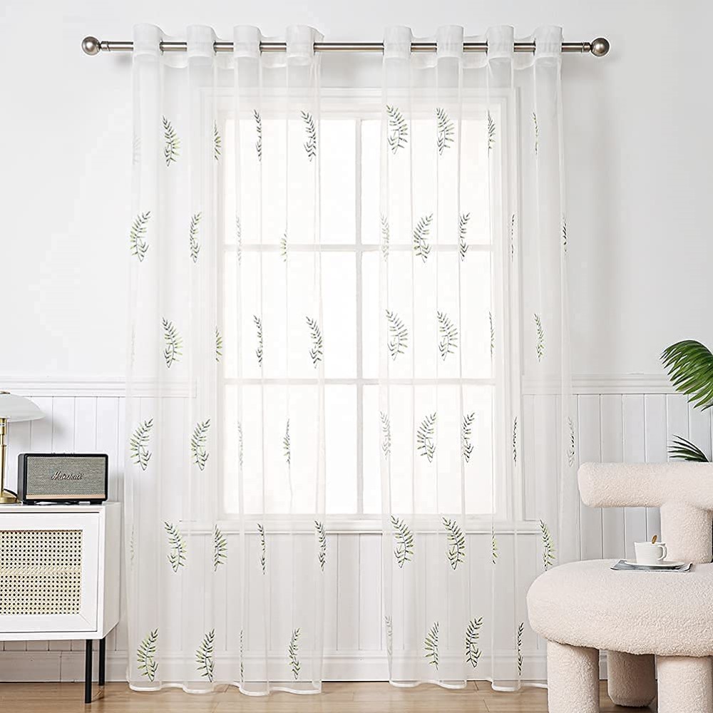 Floral Embroidery Sheer Curtains (1)