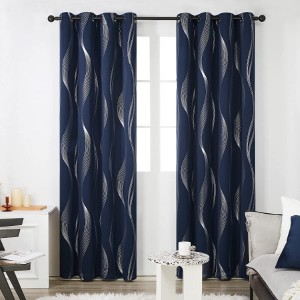 Ready Made Thermal Blackout Window Curtain Set Bedroom 100% Polyester Foil Print Blackout Curtain
