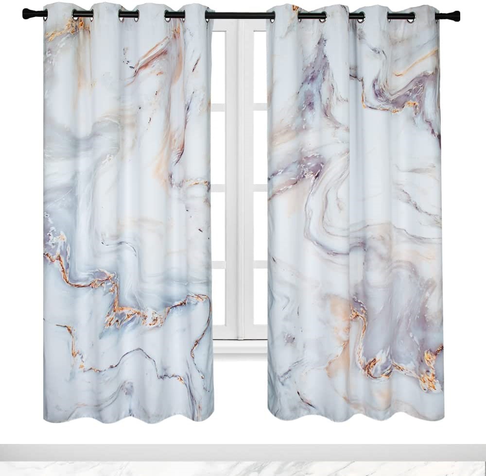 2021 Good Quality Curtains For The Living Room - Grey Marble Blackout Window Curtain Panels Gray Gold White Striped Marble Décor Living Room Bedroom Curtains  – DAIRUI