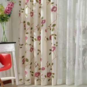 Grommet Curtains 84 Inch Length Red Floral Embroidered Elegant Window Drapes for Living Room Bedroom