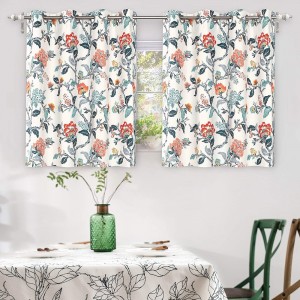 Floral Botanical Print Flower Leaf Lined Thermal Insulated Room Darkening Blackout Grommet Window Curtains 2 Layers Set of 2 Panels
