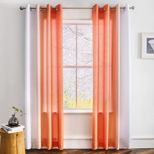 Linen Ombre Semi Sheer Curtains for Living Room Orange White Horizontal Gradient Grommet Voile Drapes