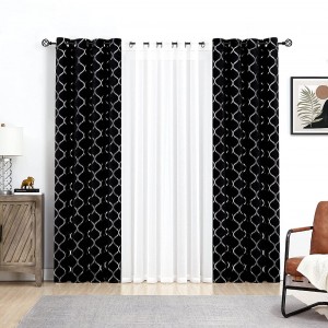 Mix and Match Curtains White Tulle and Black Glitter Moroccan Room Darkening Curtains and Sheer Privacy Tulle for Living Room