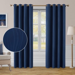 Navy Blue Blackout Curtains  Wave Line Embossed Grommet Room Darkening Curtains Thermal Insulated 2 Panels Window Curtains