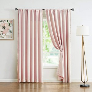 Pompom Blackout Curtains for Bedroom Pink Girls Thermal Insulated Living Room Darkening Curtain Panels for Kitchen Nursery Room