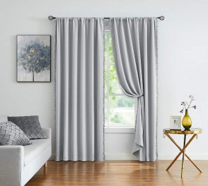 OEM/ODM Supplier Church Curtains Backdrop Decoration - Dairui Textile  84 inch Energy Efficient Thermal Insulated Living Room Darkening Curtain Panels Pom Pom Grey Curtains for Bedroom Windows ...