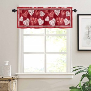 Red Curtain Valances for Window Valentines Kitchen Curtain Window Curtain Toppers and Valances Decor Heart Rod Pocket Tier Curtains