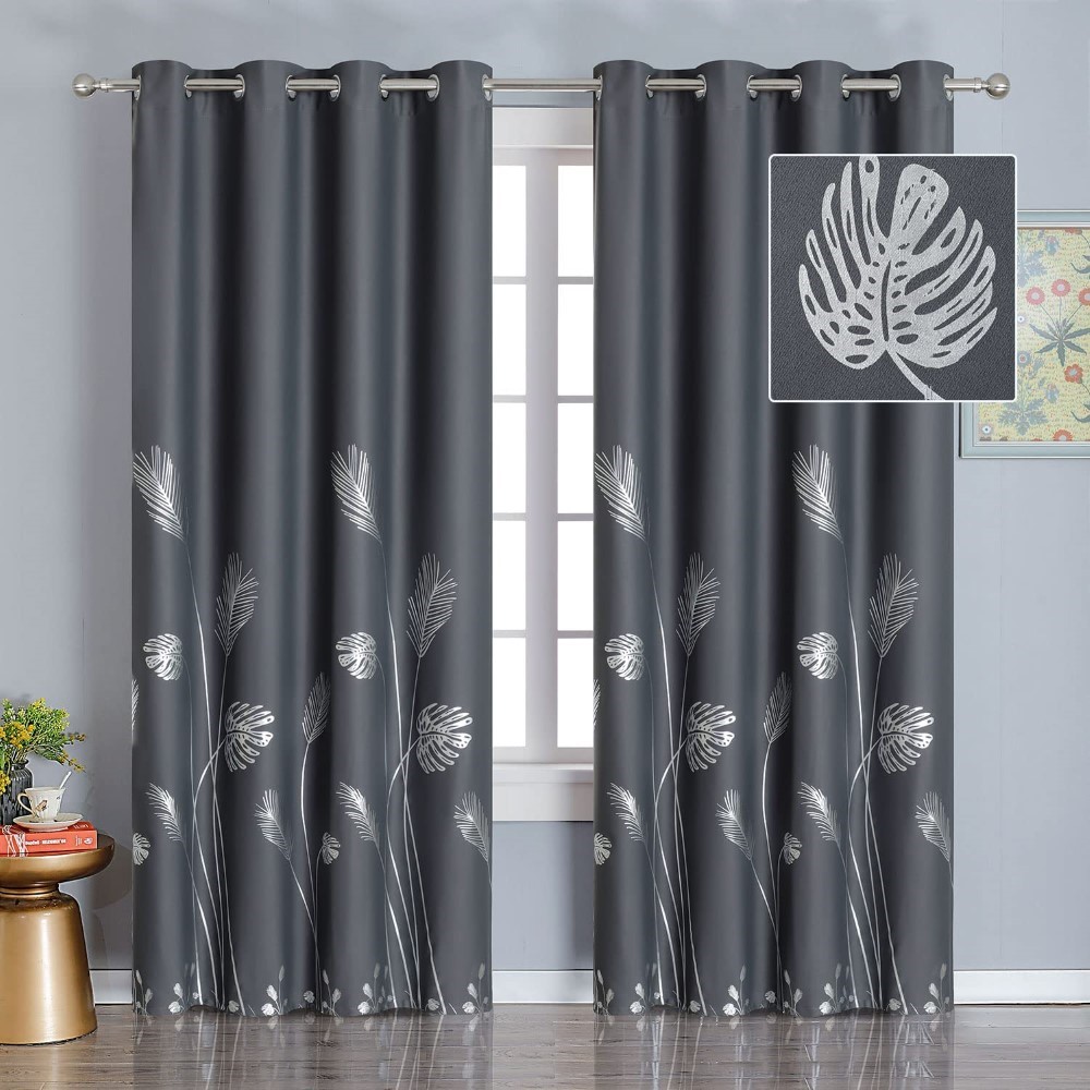 Dairui Textile Blackout Curtains for Bedroom Living Room Gold Palm Leaf Wheat Pattern Thermal Insulated Curtain Drapes for Dining Room Sliding Door