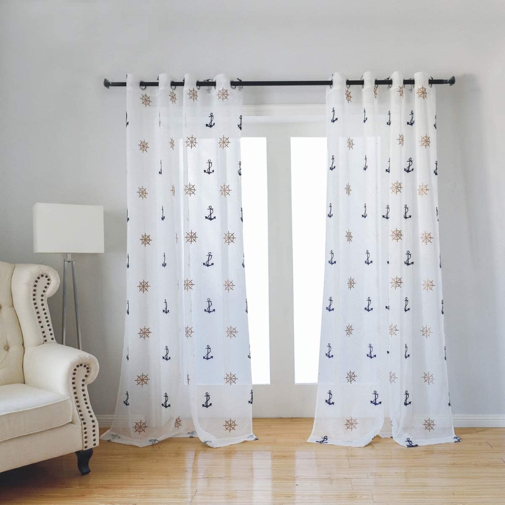 Dairui Textile Window Treatments Sheer Curtains Draperies with Nautical Anchor for Living Room Ring Top Process Featured Image