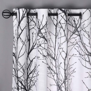 Cheap Price Black White Sheer Curtains Set Living Room 84 inches Long Print Semi-Sheer Window Drape and Curtain Panels