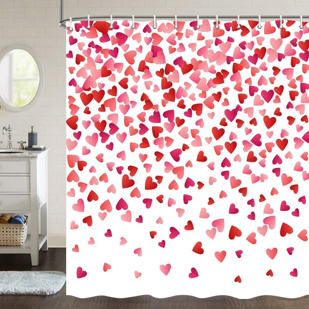 New Delivery for Silk Organza Sheer Curtains - Valentines Day Shower Curtain, Valentines Day Falling Red Hearts Watercolor Falling Red Heart Bathroom Curtain  – DAIRUI