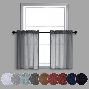 30 Inch Length Short Curtains for Bathroom 2 Pack Light Filtering Small Sheer Curtain Tiers for Kids Room with Rod Pocket Top Dark Grey