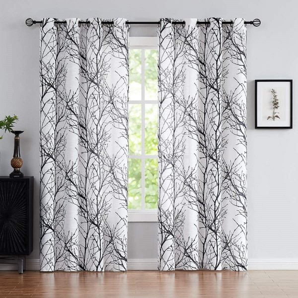 Cheap Price Black White Sheer Curtains Set Living Room 84 inches Long Print Semi-Sheer Window Drape and Curtain Panels