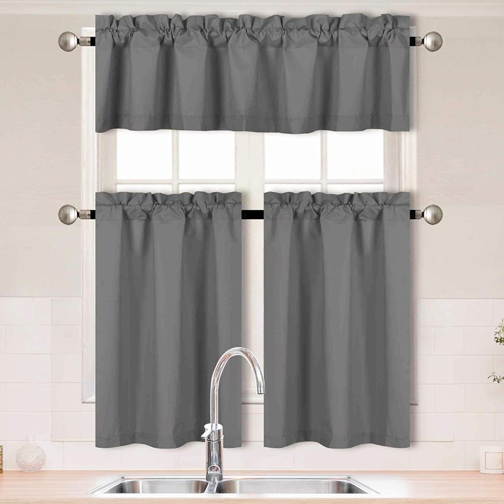 Dairui Textile Tier and Valence with Rod Pocket Microfiber Sunlight Blackout Drapes Home Collection 3 Pieces Solid Color Kitchen Curtain Set  Sunlight Blackout Drapes Featured Image