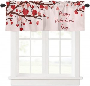 Dairui Textile Valentine Curtain Valances  Heart Love Valentine Branches Short Curtain for Windows Treatment Decor  Rod Pocket Valance