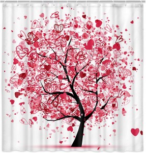 Big discounting Handwoven Placemat - Tree of Life Shower Curtain for Bathroom Valentines Tree with Pink Hearts Doodles Decorated Shower Curtain Fabric Bathroom Curtain – DAIRUI