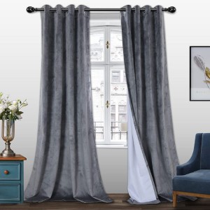 China Curtain Manufacturer Ready Made Hotel Dining Room Stage Theater Solid Grey Velvet Curtain