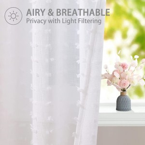 White Sheer Curtains 84 Inch Length 2 Panels 38 Inch Width Farmhouse Curtains White Boho Curtains White Pom Pom Curtains Bedroom Tufted Curtains Semi Sheer Nursery Kids Rod Pocket